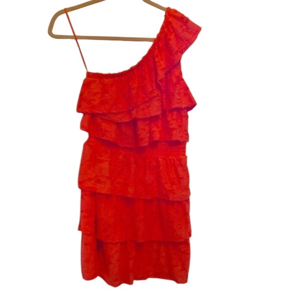 NWT Lauren Conrad one shoulder Lacey Ruffle Spanish coral May dress Sz XS